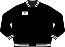 Load image into Gallery viewer, Varsity Bomber Jacket — Distressed 'Integrity' Heart-Eyed Teddy Graphic