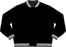 Load image into Gallery viewer, Varsity Bomber Jacket — Distressed 'Integrity' Heart-Eyed Teddy Graphic